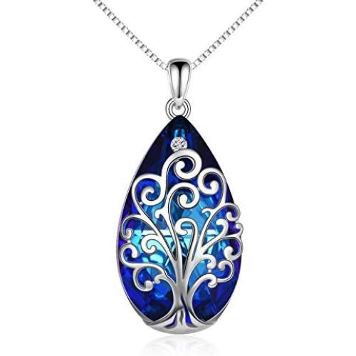 POPLYKE Tree of Life Crystal Pendant Necklace Family Tree Teardrop Crystal Jewelry for Women Mother for Her