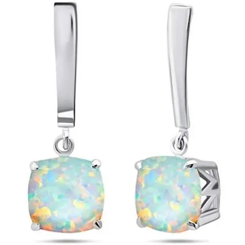 Nicole Miller Fine Jewelry - Sterling Silver with 8mm Cushion Cut Gemstone Dangle Drop Earrings
