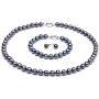 JYX Pearl Necklace Bracelet Set AAA Elegant 8-9mm Round Black Freshwater Cultured Pearl Necklace Bracelet Set for Women