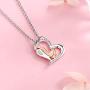 Love Heart Couples Necklace - 925 Sterling Silver CZ Lovers Jewelry to My Wife Necklaces Birthday, Valentines Day Gift, (Rose Gold)