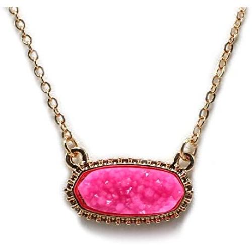 Miracle Collection Faux Druzy Stone Light Weight Fashion Trendy Pendant Necklace for Women and Girls