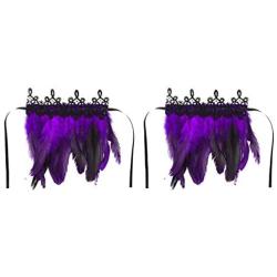 CHICTRY 1 Pair Feather Cuffs Halloween Wrist Cuffs Bracelets with Ribbon Ties for Victorian Cosplay Costume Game Party