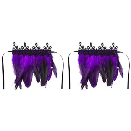 CHICTRY 1 Pair Feather Cuffs Halloween Wrist Cuffs Bracelets with Ribbon Ties for Victorian Cosplay Costume Game Party
