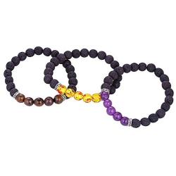 Qiaoqiao 7 Pack 7 Chakras Aromatherapy Essential Oil Diffuser Bracelet Lava Rock Bead Bracelets Semi Precious Gem Stress Relief Yoga Beads Elastic Bracelet Jewelry for Men Women Gift