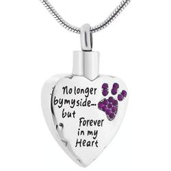 DESIGNSCAPE3D Pet Cremation Jewelry No Longer by My Side but Forever in My Heart Urn Necklace for Ashes Stainless Steel Ash Necklace Pendant for Dog Cat with 20'' Chain + Gift Box + Filling Kit