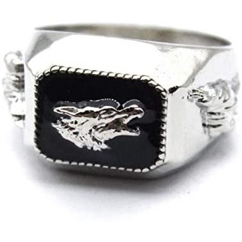 Howling Wolf Ring for Men, Retro Wolf Totem Rings, Norse Viking Wolf Head Ring, Punk Wolf Signet Rings, Tribal Amulet Ring, Gothic Animal Wolf Jewelry Gift for Men Boys