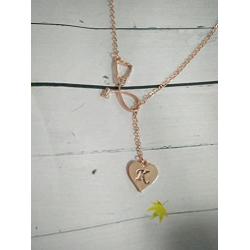 MANZHEN Rose Gold Plated Medicine Stethoscope Heart Initial Alphabet Letter Necklace for Doctor Nurse