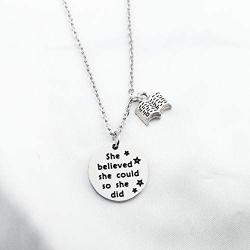 FUSTMW Book Lover Gift Reader Gifts She Believed She Could Necklace Writers Jewelry Bibliophile Gift Librarian Gift Bookworm Gift