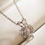 AllenCOCO White Gold Plated Sterling Silver Cubic Zirconia Round Cut Solitaire Pendant Necklace