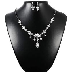 LOYALLOOK Costume Jewelry for Women Necklaces CZ Teardrop Bridesmaid Earrings Rhinestone Necklace Wedding Jewelry for Bride