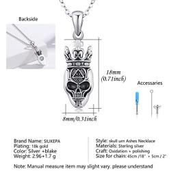 Silikepa Cremation Jewelry Urn Necklace for Ashes Skull Cross Necklace Keepsake Heart Urn Pendant Ash Holders with Sterling Silver for Memory Punk Style