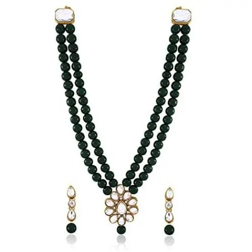 Aheli Wedding Party Faux Kundan Pendant Beads Necklace Earrings Set Bollywood Party Indian Jewelry for Women Aheli Wedding Party Faux Kundan Pendant Beads Necklace Earrings Set Bollywood Party Indian Jewelry for Women