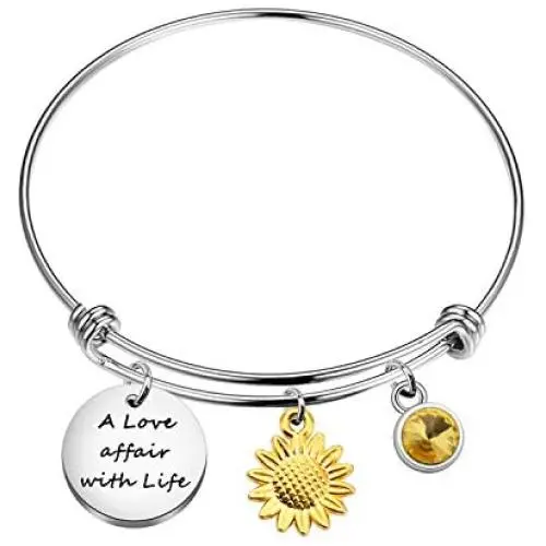 WSNANG Sunflower Gift A Love Affair With Life Bracelet Sunflower Charm Bracelet Sunflower Inspirational Gift for Friends Sunflower Lover WSNANG Sunflower Gift A Love Affair With Life Bracelet Sunflower Charm Bracelet Sunflower Inspirational Gift for Friends Sunflower Lover