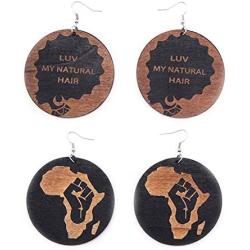 SMALLLOVE Bohemian Wood Drop Dangle Earrings Set for Women Girls African Natural Lightweight Wooden Black Big Round Circle Geometric Ethnic Style Earring