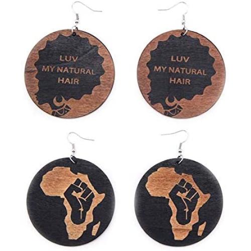 SMALLLOVE Bohemian Wood Drop Dangle Earrings Set for Women Girls African Natural Lightweight Wooden Black Big Round Circle Geometric Ethnic Style Earring