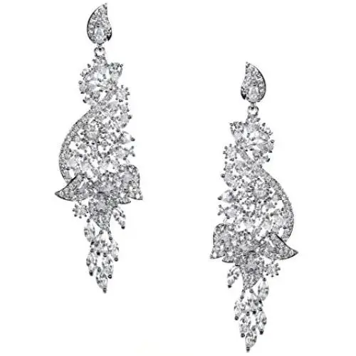Samky Jewelry Dangle Leaf Design marquise Pear Teardrop CZ Crystal Earrings with Gift Box Samky Jewelry Dangle Leaf Design marquise Pear Teardrop CZ Crystal Earrings with Gift Box