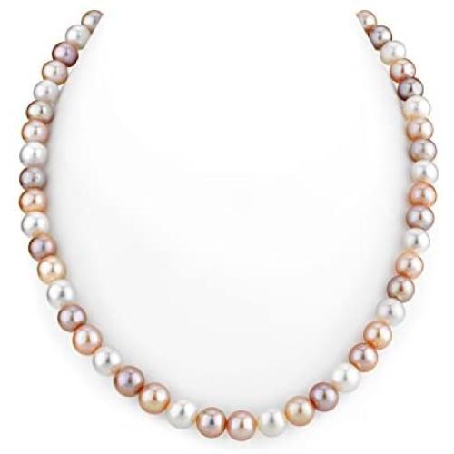 THE PEARL SOURCE 7-8mm AAAA Quality Multicolor Freshwater Cultured Pearl Necklace for Women with Magnetic Clasp in 24'' Matinee Length