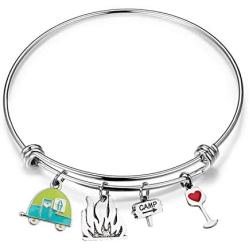 FUSTMW Travel Camper Bracelet Camping Charm Bangle RV Travel Trailer Camping Jewelry Gift for Women Best Friend