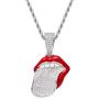 Moca Jewelry Iced Out Red Lips Big Tongue Pendant Necklace 18K Gold Plated Bling CZ Simulated Diamond Hip Hop Rapper Chain Necklace for Men Women