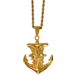 Anchor Men Women Solid 14k Gold Finish Pendant Stainless Steel Real 3 mm Rope Chain Necklace, Mens Jewelry, Iced Pendant, Rope Necklace Prime Delivery