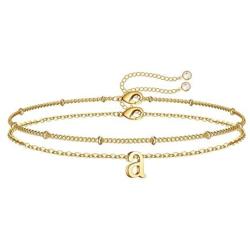 Memorjew Initial Bracelets for Women, 14K Gold Plated Layered Initial Bracelets for Women Girls Jewelry Gifts