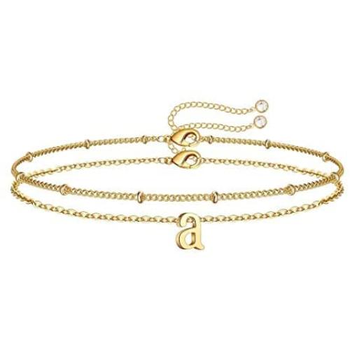 Memorjew Initial Bracelets for Women, 14K Gold Plated Layered Initial Bracelets for Women Girls Jewelry Gifts