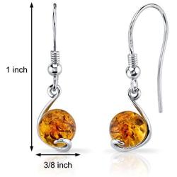Baltic Amber Spherical Fishhook Earrings Sterling Silver Cognac Color