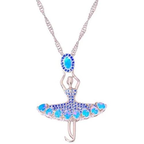 DMOMSA Sapphire Blue Ballet Girl Pendant Necklace Jewelry Gift, Woman Gift Suitable for Birthday Party Anniversary Valentines Day