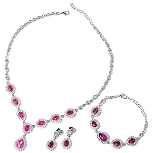 Shop LC Delivering Joy Bridal Statement Necklace Glass Crystal Earrings Bracelet Wedding Fashion Prom Jewelry Sets for Women 20'' 7.5''