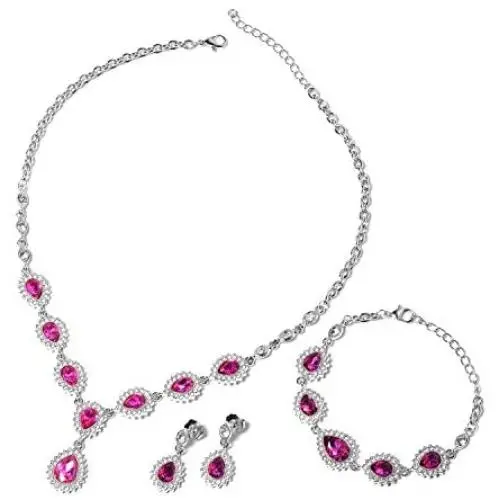 Shop LC Delivering Joy Bridal Statement Necklace Glass Crystal Earrings Bracelet Wedding Fashion Prom Jewelry Sets for Women 20'' 7.5''