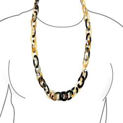 Bling Jewelry Earth Tone Brown Handmade Natural Buffalo Horn Long Oval Link Chain Necklace for Women 40 Inches