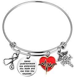BAUNA Nurse Bracelet Never Underestimate The Difference You Made and The Lives You Touched Heartbeat Stethoscope RN Jewelry Retirement Gifts for Nurses