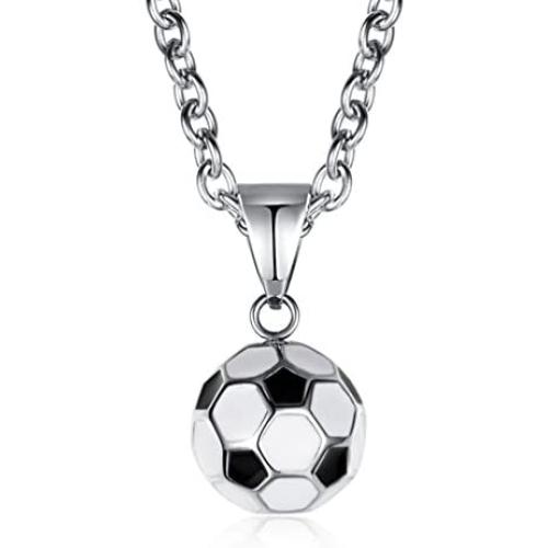 IFUAQZ Unisex Stainless Steel Soccer Ball Pendant Free Link Chain Necklace Football Jewelry for Men Boys