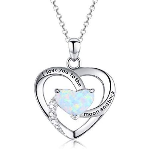 I Love You to The Moon and Back Necklace Opal Moon and Star Heart Necklace Mother Gift Mother Necklace Girlfriend Jewelry
