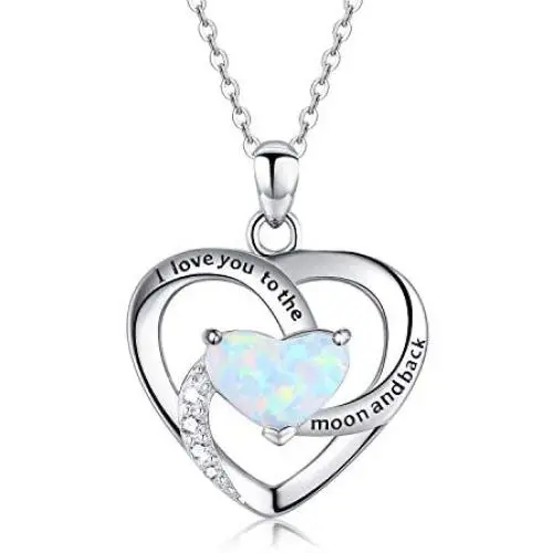 I Love You to The Moon and Back Necklace Opal Moon and Star Heart Necklace Mother Gift Mother Necklace Girlfriend Jewelry