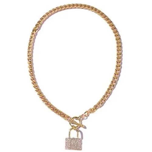 XUN Zhe Punk Hip Hop Lock Pendant Necklace Bling Bling Rhinestone Buckle Chain Clavicle Chain Shiny Crystal Choker Necklace Jewelry for Women Girls XUN Zhe Punk Hip Hop Lock Pendant Necklace Bling Bling Rhinestone Buckle Chain Clavicle Chain Shiny Crystal Choker Necklace Jewelry for Women Girls