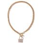 XUN Zhe Punk Hip Hop Lock Pendant Necklace Bling Bling Rhinestone Buckle Chain Clavicle Chain Shiny Crystal Choker Necklace Jewelry for Women Girls