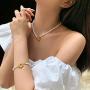 YorzAhar White Big Irregular Pearls Bracelets 7-8.5mm Pearls Stretch Bracelet 18k Gold Plated Pearl Strand Bracelet for Women (6 inch Long) Adjustable Chain