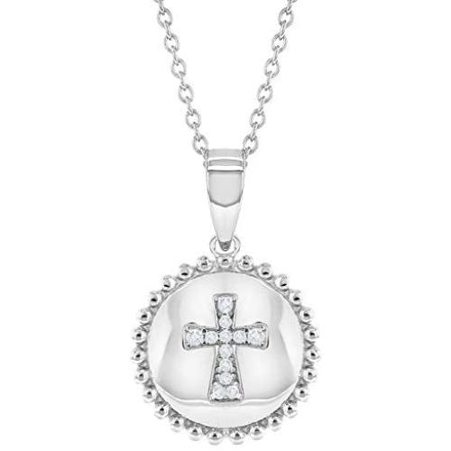 925 Sterling Silver Cross Medal Cubic Zirconia Pendant Necklace for Girls 18''