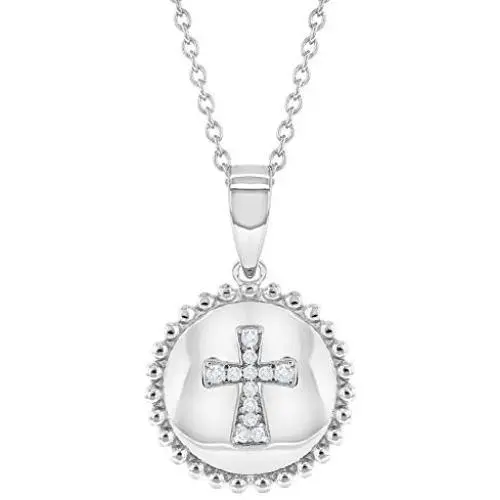 925 Sterling Silver Cross Medal Cubic Zirconia Pendant Necklace for Girls 18'' 925 Sterling Silver Cross Medal Cubic Zirconia Pendant Necklace for Girls 18''