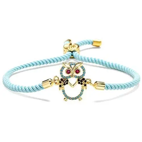 Trendy Blue Handmade Life Tree Rope String Bracelet Gold Cute Lovely Owl Charm Bracelet Turquoise Inlay Jewelry Female Trendy Blue Handmade Life Tree Rope String Bracelet Gold Cute Lovely Owl Charm Bracelet Turquoise Inlay Jewelry Female