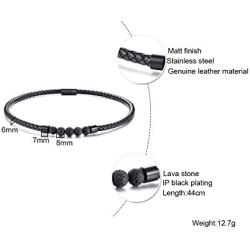Mealguet Jewelry Black Braided Leather Chocker Necklace with Healing Lava Rock and Stainless Steel Magnet Closure for Men