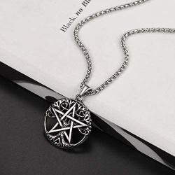 U7 Pentagram Necklace Stainless Steel Chain Ancient Talisman Amulet Symbol Jewelry Magic Power Pentacle Pendant for Men Women, Custom Engravable