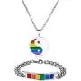 Jakob Miller Rainbow Necklace and Bracelet Set Stainless Steel Dog Tag Pendant Necklace and Handmade Magnet LGBT Pride Leather Bracelet for Unisex