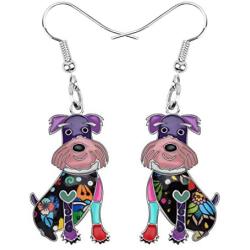 DUOWEI Zinc Alloy Cute Schnauzer Dog Earrings Charms Floral Dog Dangle Drop Jewelry Gifts for Women Girls Teens