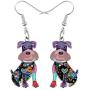 DUOWEI Zinc Alloy Cute Schnauzer Dog Earrings Charms Floral Dog Dangle Drop Jewelry Gifts for Women Girls Teens