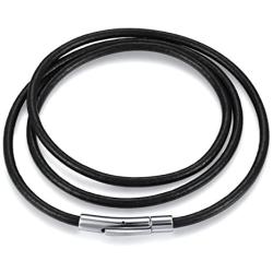 jonline24h Mens Womens Black Leather Cord Necklace Rope Chain with Stainless Steel Clasp 3mm 16-30 inch