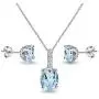 Sterling Silver Genuine, Created or Simulated Gem & White Topaz Oval Crown Necklace & Stud Earrings Set