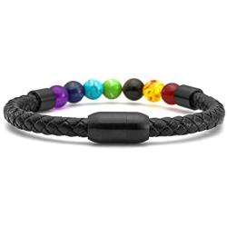 JOVIVI Personalized Custom Natural Agate/Tiger Eye/Lava Rock Stone Beads Essential Oils Diffuser Bracelet Healing for Men Women Leather Cuff Bracelets Stainless Steel Magnetic Buckle