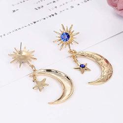 Alloy diamond long earrings，Crescent Moon & Star Dangle Earrings Star Jewelry for Women